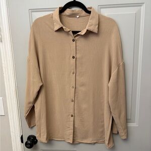 Elegant Tan Button-Down 100% cotton Shirt for Women